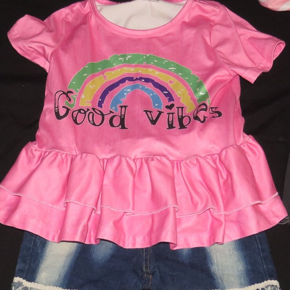 SPARKLE IN PINK / "GOOD VIBES" MATCHING SET / SIZE L 5T